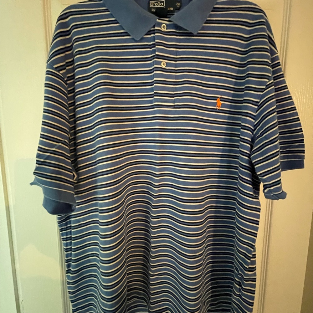 Ralph Lauren Blue and White Striped Polo Shirt